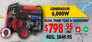 Generador 6,000W Dual Tank ''Gas & Gasoline''