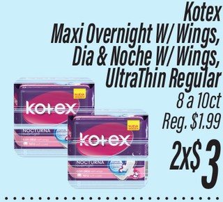 Kotex Maxi Overnight W/Wing, Dia & Noche W/ Wings, UltraThin Regular 8 a 10 ct