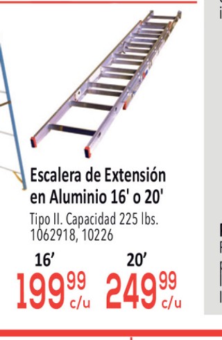 Escalera de extension de aluminio 16´o 20´