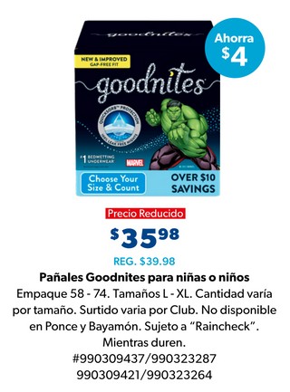 Pañales goodnites para niñas o niños
