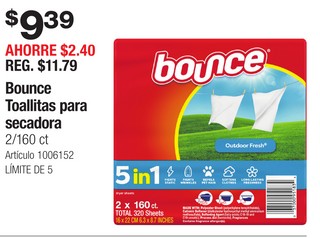 Bounce Toallitas para secadora