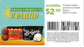 Ahorra $2 al comprar cualquier producto de la variedad breyer's o reese's ice cream
