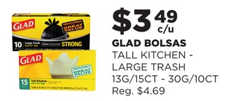 GLAD BOLSAS TALL KITCHEN - LARGE TRASH