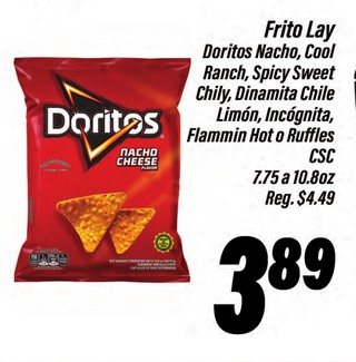 Frito lay doritos, nacho, cool ranch, spicy sweet chily, dinamita chile ...