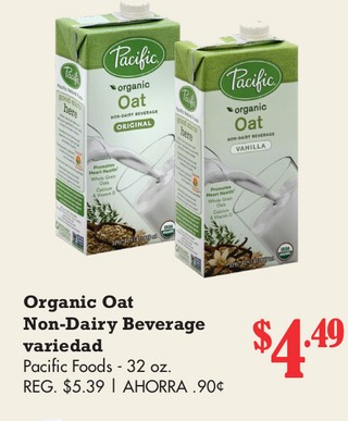 Organic Oat Non-Dairy Beverage variedad Pacific Foods