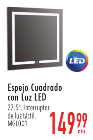Espejo Cuadrado con Luz LED 27.5"