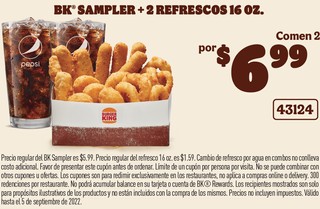 BK Sampler + 2 Refrescos 16 oz