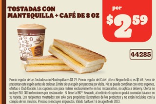 Tostadas con Mantequilla + Cafe de 8 oz
