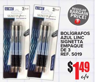 Bolígrafos Azul Inc Signetta Empaque de 3