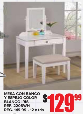 Mesa con Banco y Espejo color Blanco iris