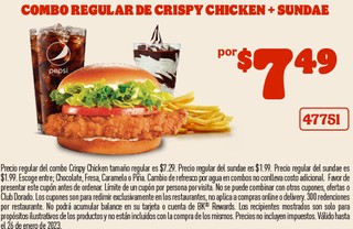 Combo Regular De Crispy Chicken+Sundae