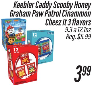 Keebler Caddy Scooby Honey Graham Paw Patrol Cinammon Cheez It 3 flavors
