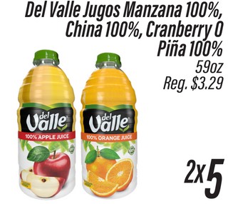 Del Valle Jugos Manzana 100%, China 100%, Cranberry O Piña 100%