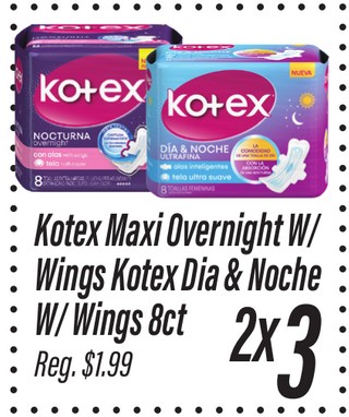 Kotex Maxi Overnight  W/Wings Kotex Dia & Noche
