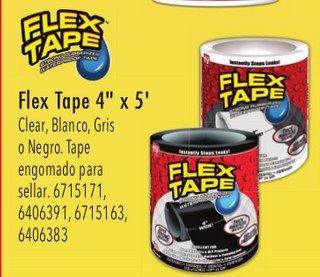 Flex Tape 4'' x 5' Clear, Blanco, Gris o Negro