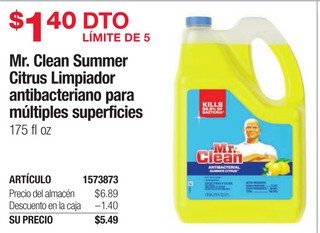 Mr. Clean Summer Citrus Limpiador Antibacteriano para Múltiples Superficie
