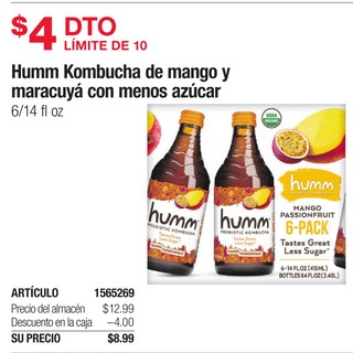 Humm Kombucha de Mango y Maracuyá con Menos Azúcar