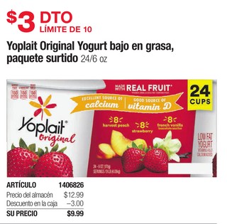 Yoplait Original Yogurt Bajo en Grasa Paquete Surtido